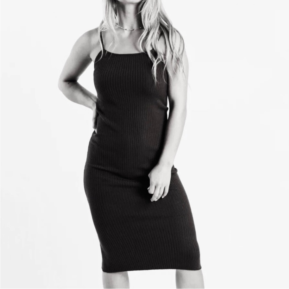 House of Harlow 1960 Black Ribbed Slip Midi Dress